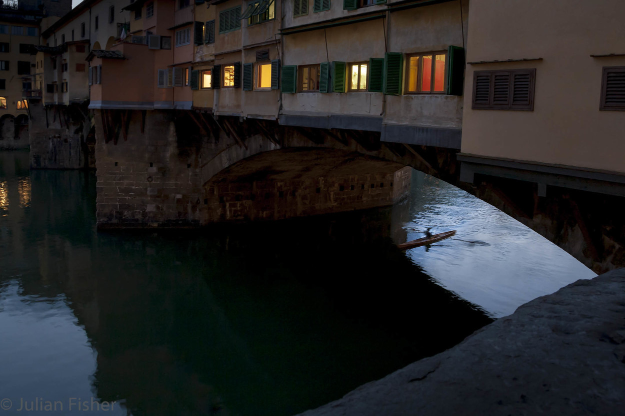  Ponte Vecchio and sculler Florence, Italy