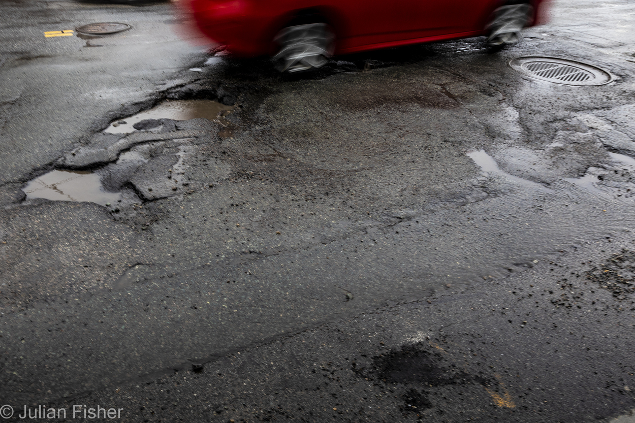 potholes in city road