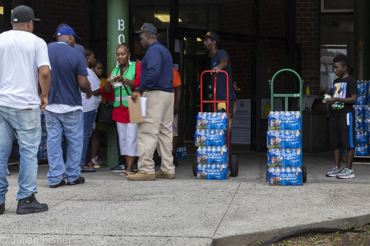 hand trucks with water bottles